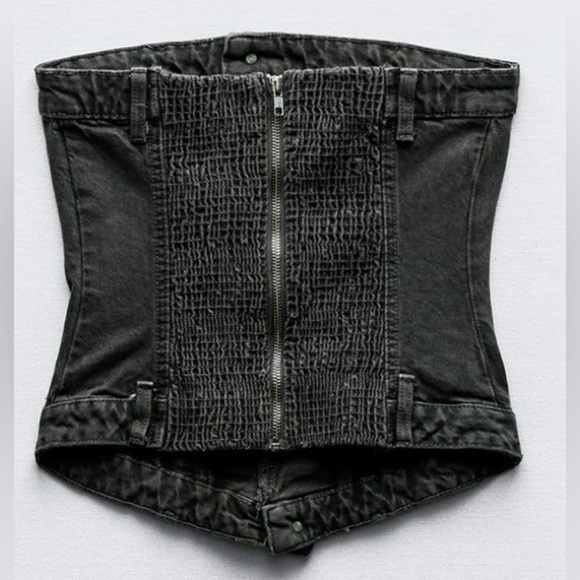 ZARA CORSET STYLE DENIM TOP - Picture 6 of 8